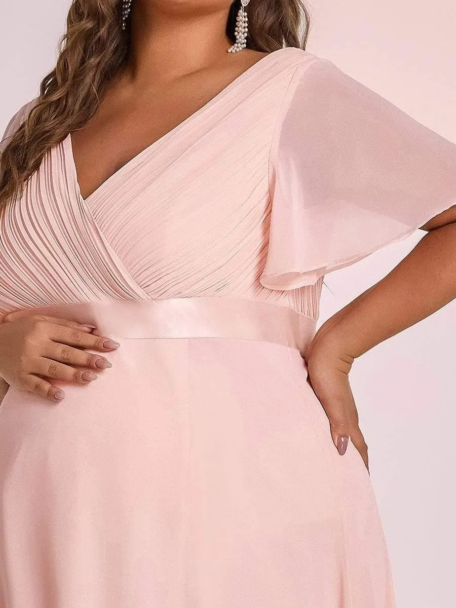 Robe de maternité plissée de grande taille avec manches à volants et col en V(Vente finale)