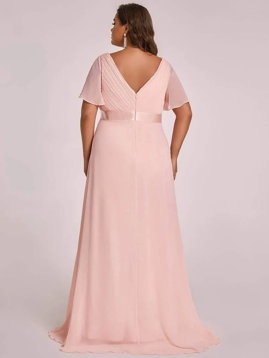 Robe de maternité plissée de grande taille avec manches à volants et col en V(Vente finale)