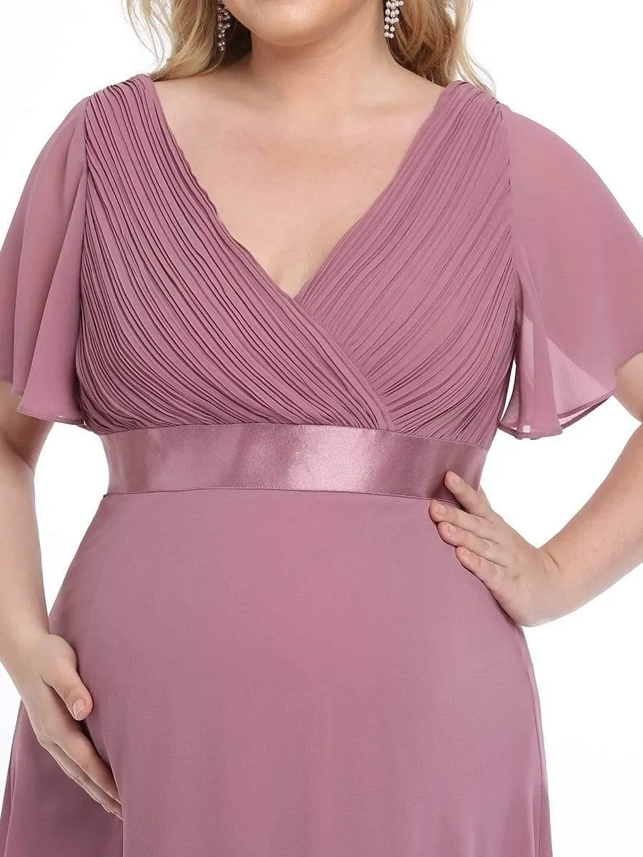 Robe de maternité plissée de grande taille avec manches à volants et col en V(Vente finale)