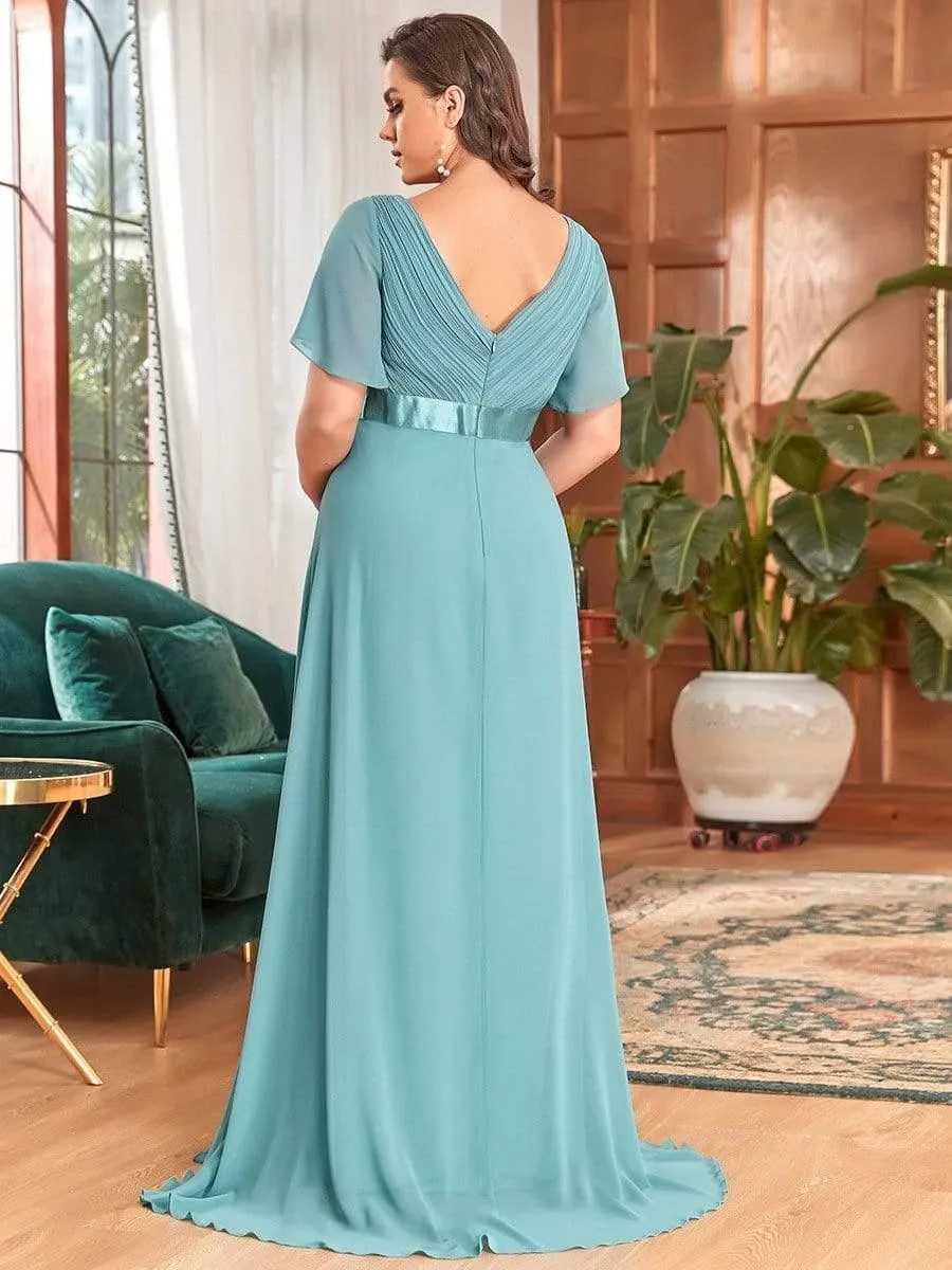 Robe de maternité plissée de grande taille avec manches à volants et col en V(Vente finale)