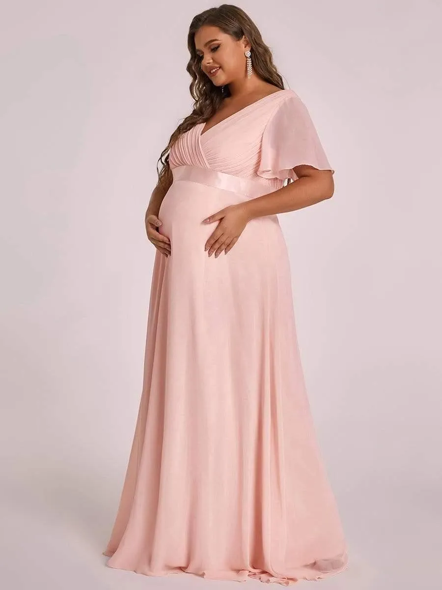 Robe de maternité plissée de grande taille avec manches à volants et col en V(Vente finale)