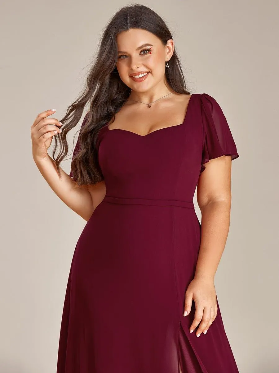 Robe demoiselle d'honneur maxi en mousseline à fente haute de grande taille(Vente finale)