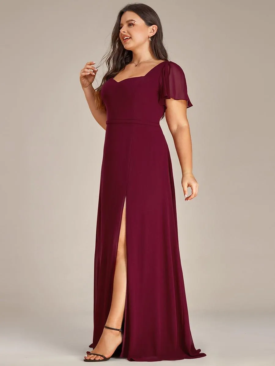 Robe demoiselle d'honneur maxi en mousseline à fente haute de grande taille(Vente finale)