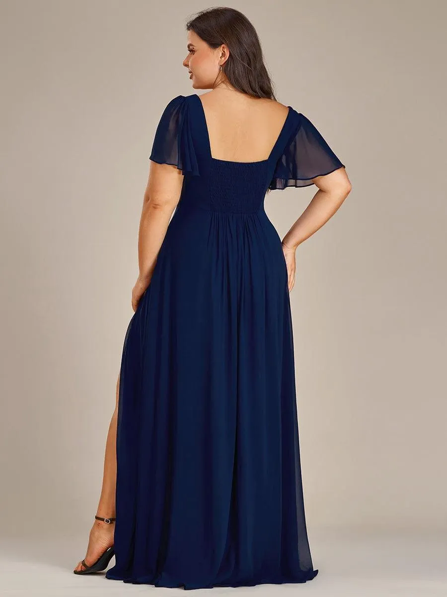 Robe demoiselle d'honneur maxi en mousseline à fente haute de grande taille(Vente finale)