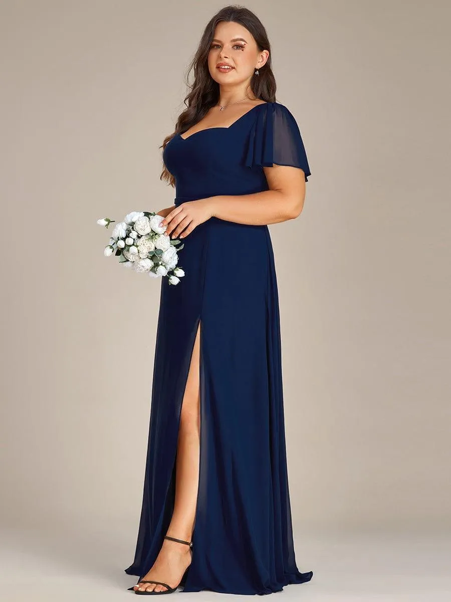 Robe demoiselle d'honneur maxi en mousseline à fente haute de grande taille(Vente finale)