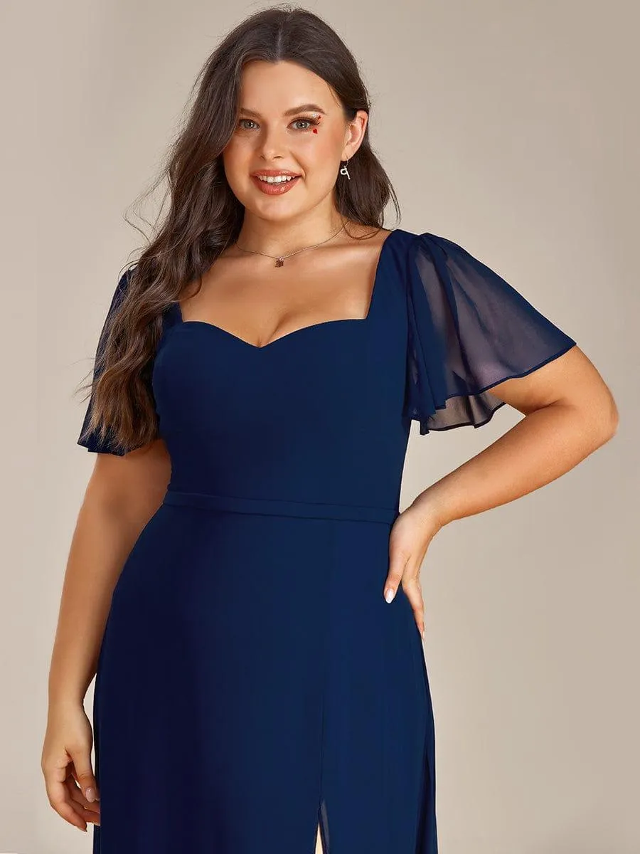 Robe demoiselle d'honneur maxi en mousseline à fente haute de grande taille(Vente finale)