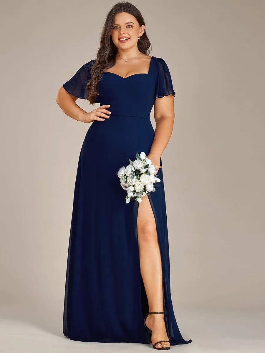 Robe demoiselle d'honneur maxi en mousseline à fente haute de grande taille(Vente finale)
