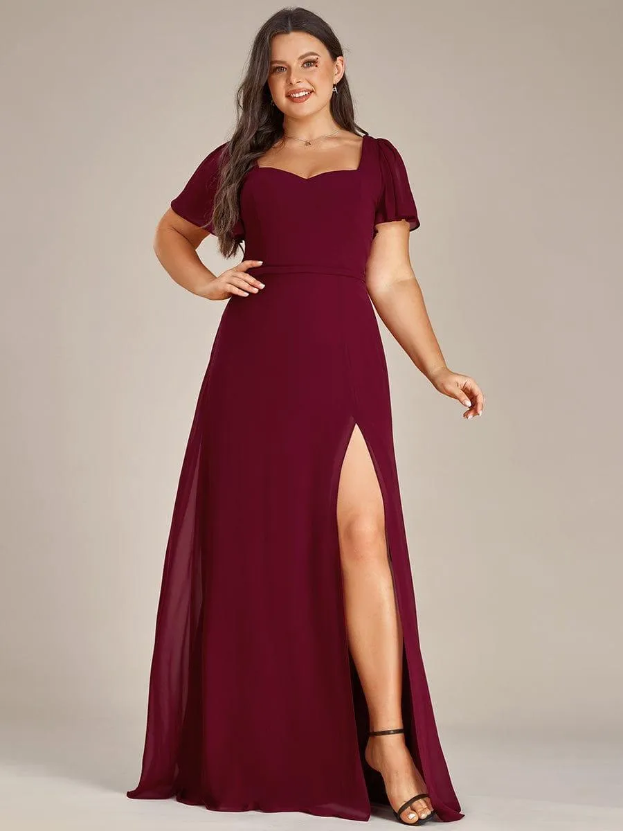 Robe demoiselle d'honneur maxi en mousseline à fente haute de grande taille(Vente finale)