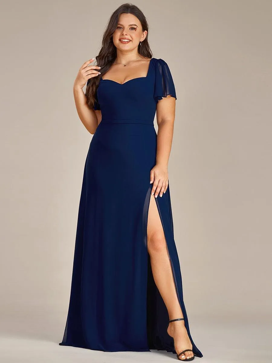 Robe demoiselle d'honneur maxi en mousseline à fente haute de grande taille(Vente finale)