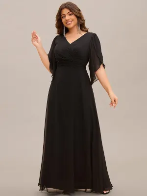 Robe longue pour mère de la mariée à manches mi-longues grande taille