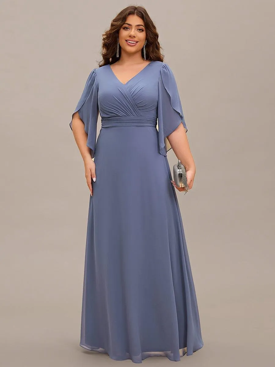 Robe longue pour mère de la mariée à manches mi-longues grande taille