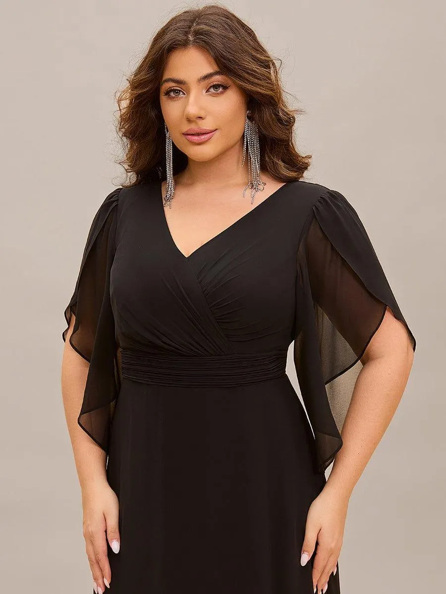 Robe longue pour mère de la mariée à manches mi-longues grande taille