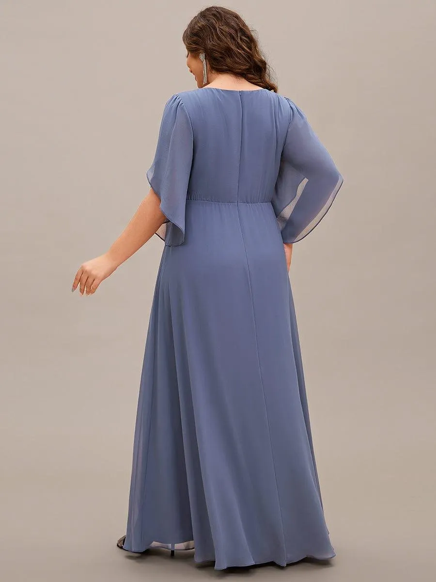 Robe longue pour mère de la mariée à manches mi-longues grande taille