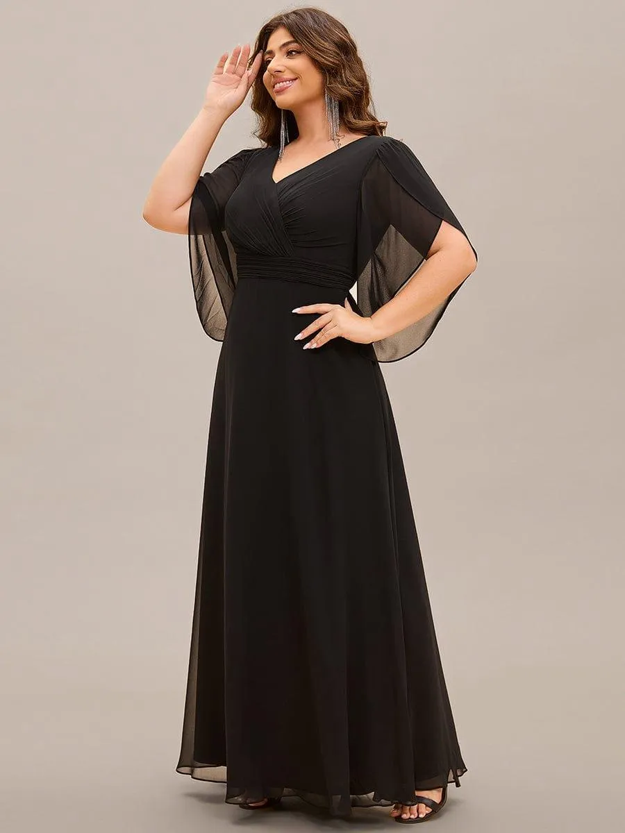 Robe longue pour mère de la mariée à manches mi-longues grande taille