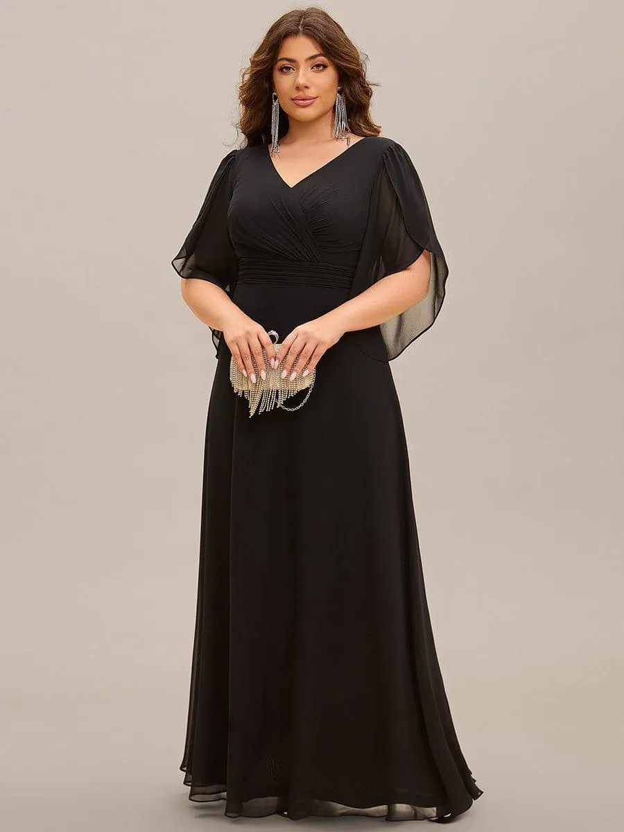 Robe longue pour mère de la mariée à manches mi-longues grande taille