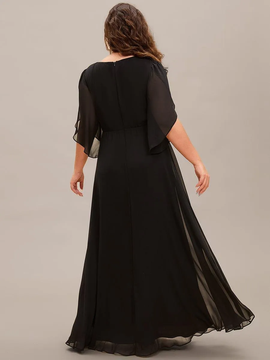 Robe longue pour mère de la mariée à manches mi-longues grande taille