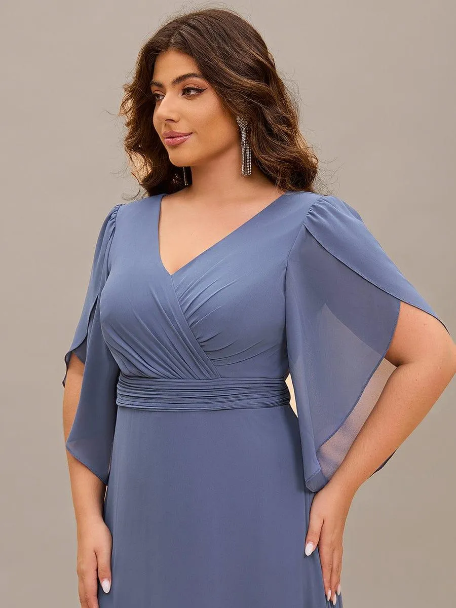 Robe longue pour mère de la mariée à manches mi-longues grande taille