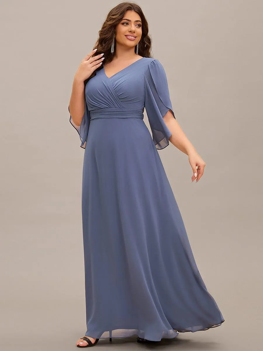 Robe longue pour mère de la mariée à manches mi-longues grande taille