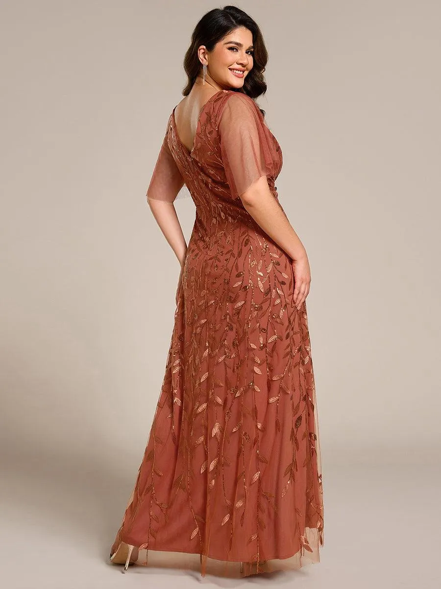 Robes de soirée pailletées à fente haute et col en V de grande taille