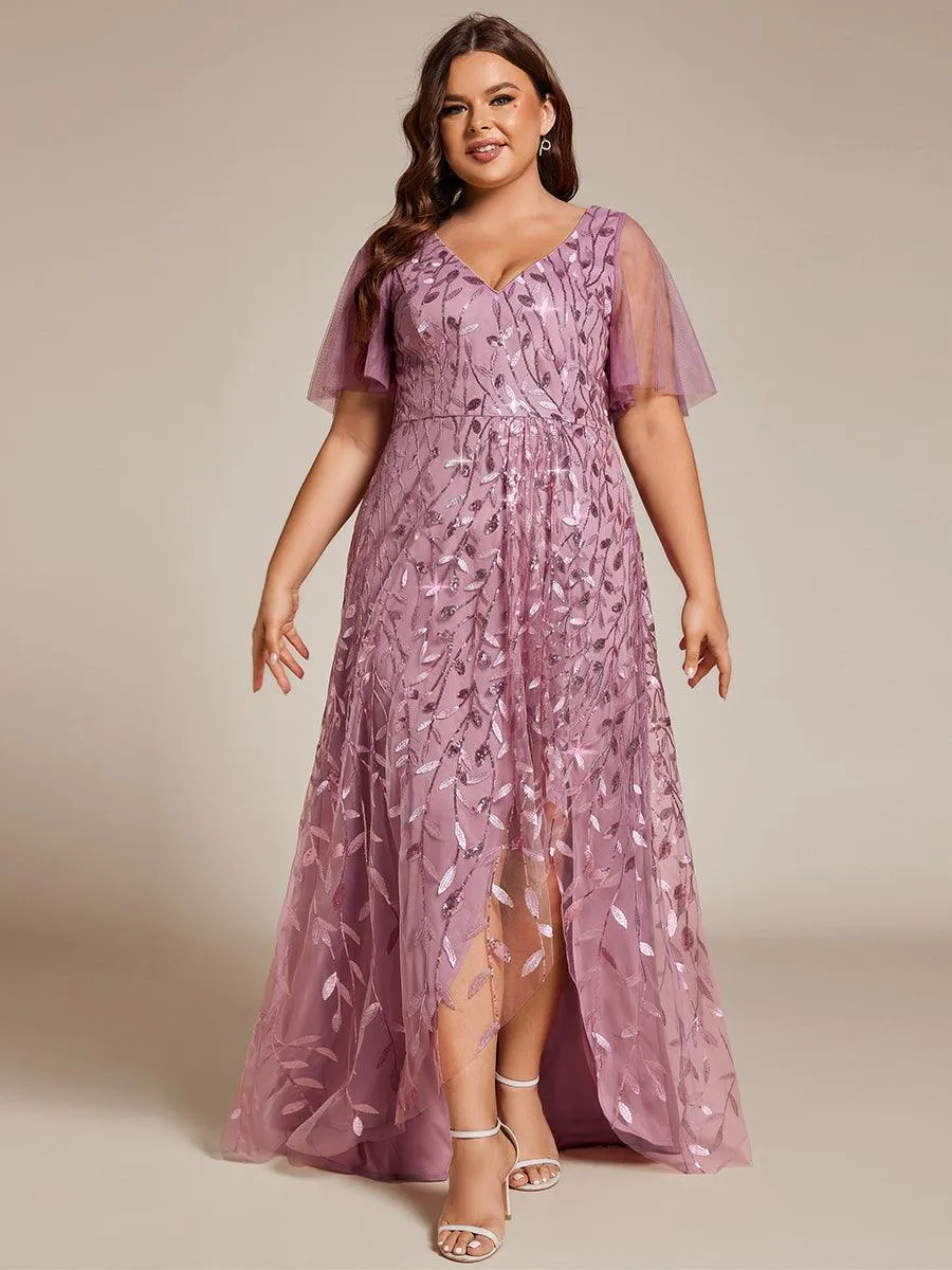 Robes de soirée pailletées à fente haute et col en V de grande taille