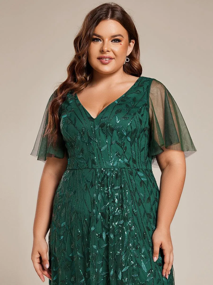 Robes de soirée pailletées à fente haute et col en V de grande taille