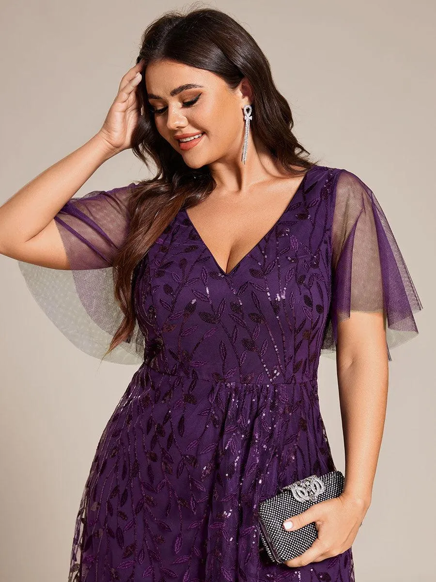 Robes de soirée pailletées à fente haute et col en V de grande taille
