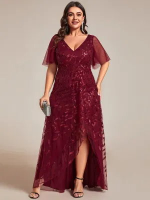 Robes de soirée pailletées à fente haute et col en V de grande taille