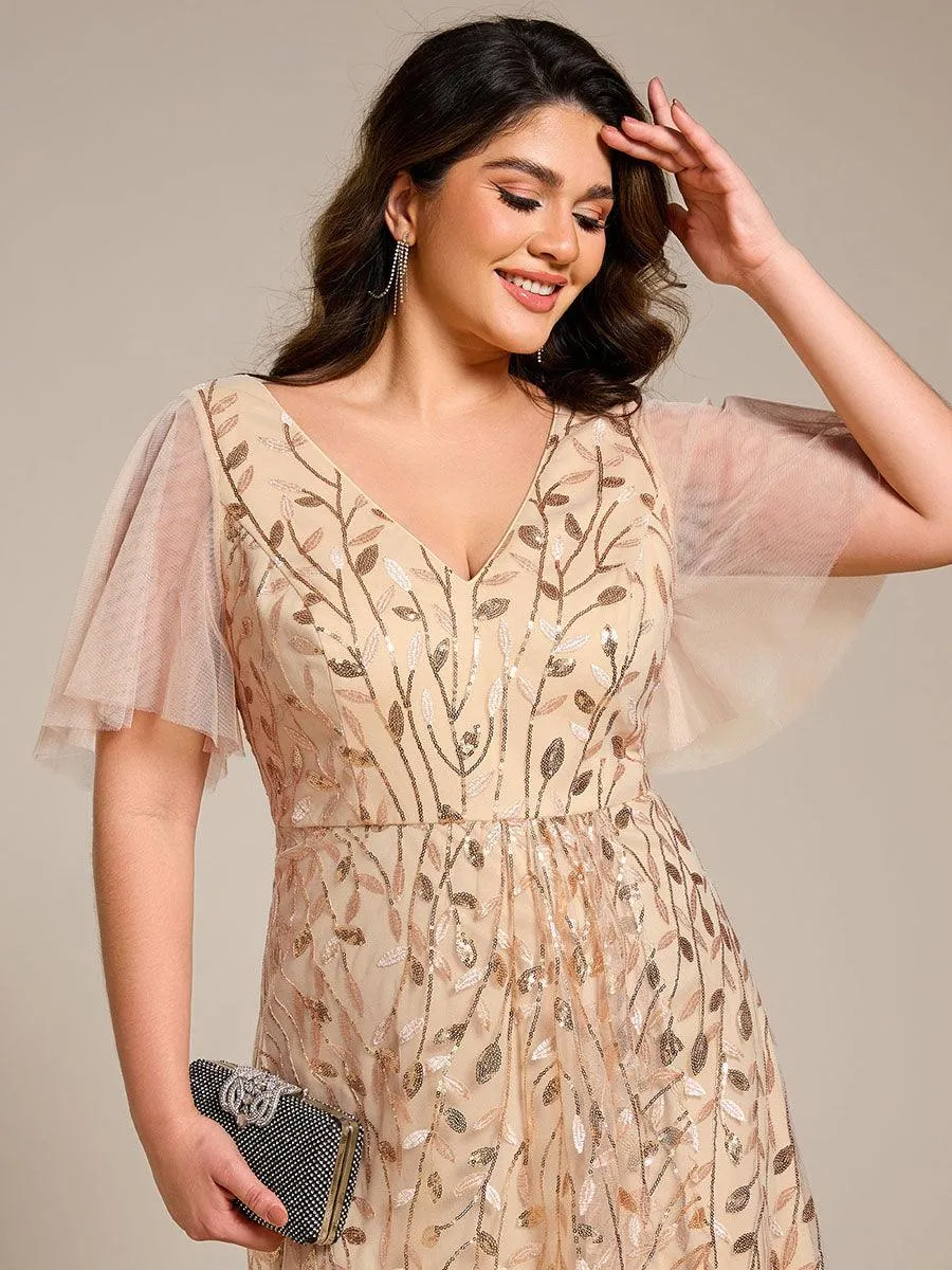 Robes de soirée pailletées à fente haute et col en V de grande taille