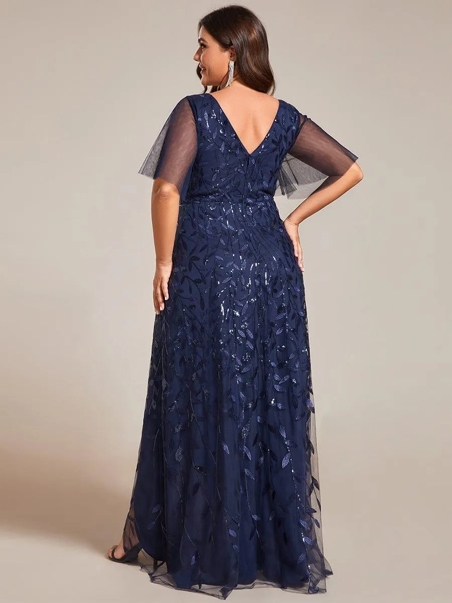 Robes de soirée pailletées à fente haute et col en V de grande taille
