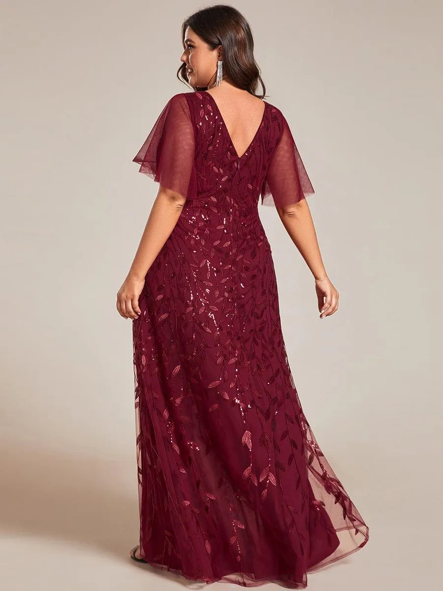 Robes de soirée pailletées à fente haute et col en V de grande taille