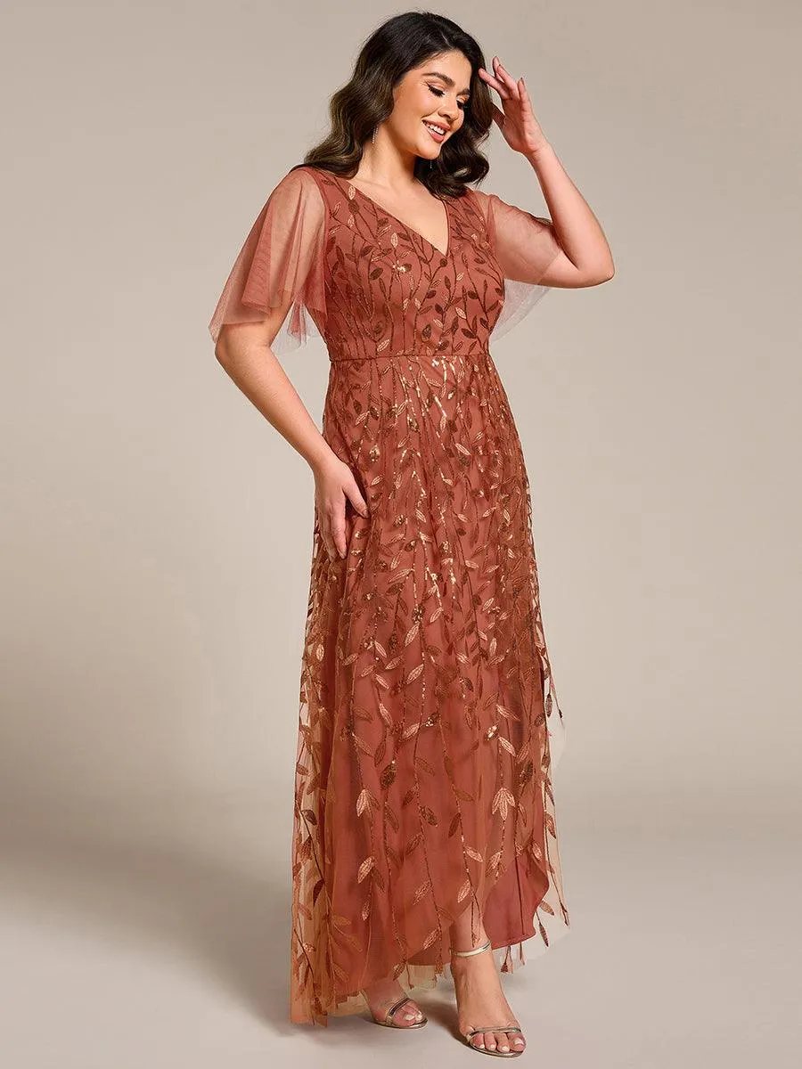 Robes de soirée pailletées à fente haute et col en V de grande taille