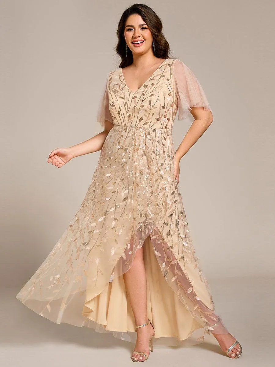 Robes de soirée pailletées à fente haute et col en V de grande taille