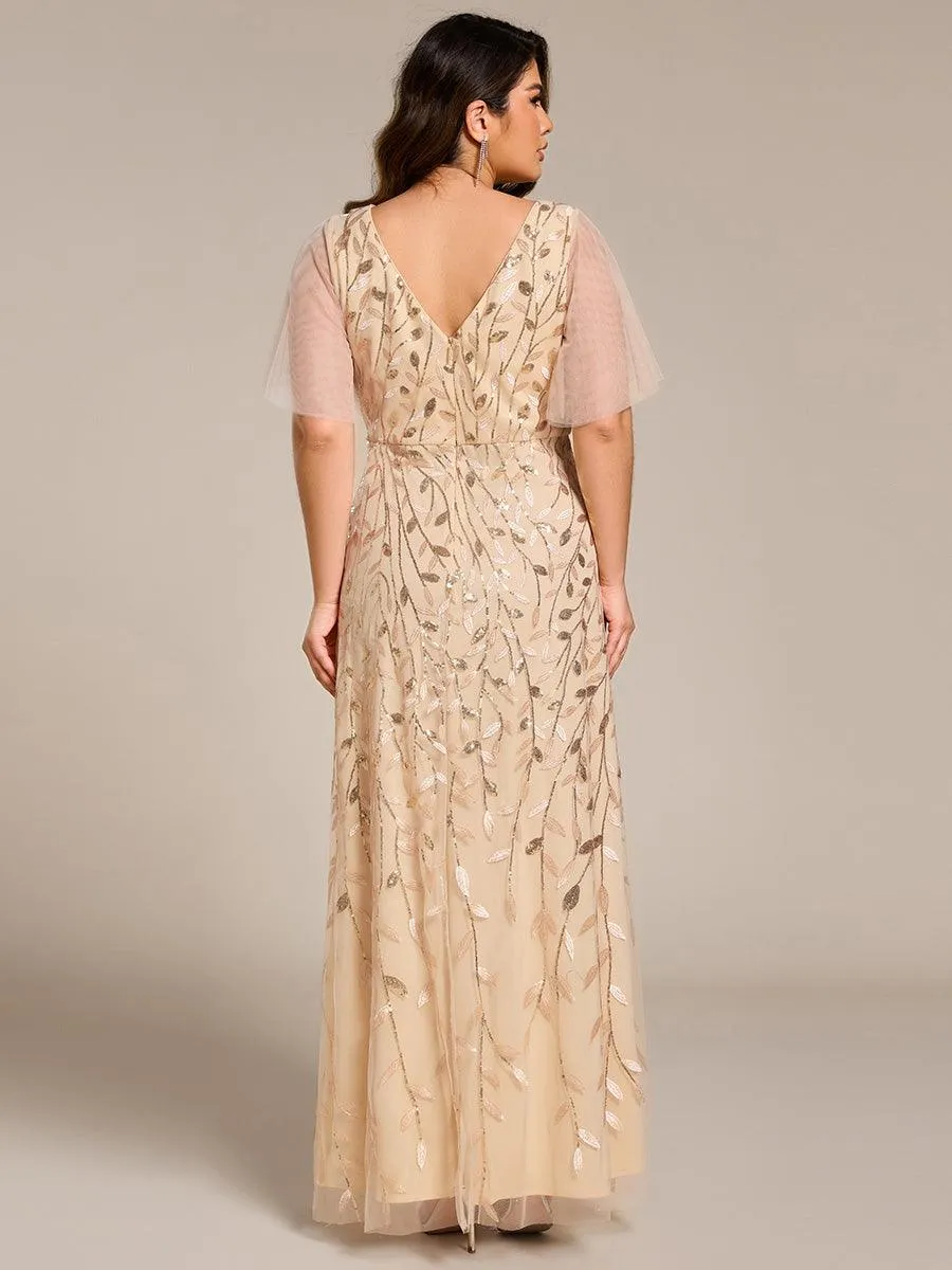 Robes de soirée pailletées à fente haute et col en V de grande taille