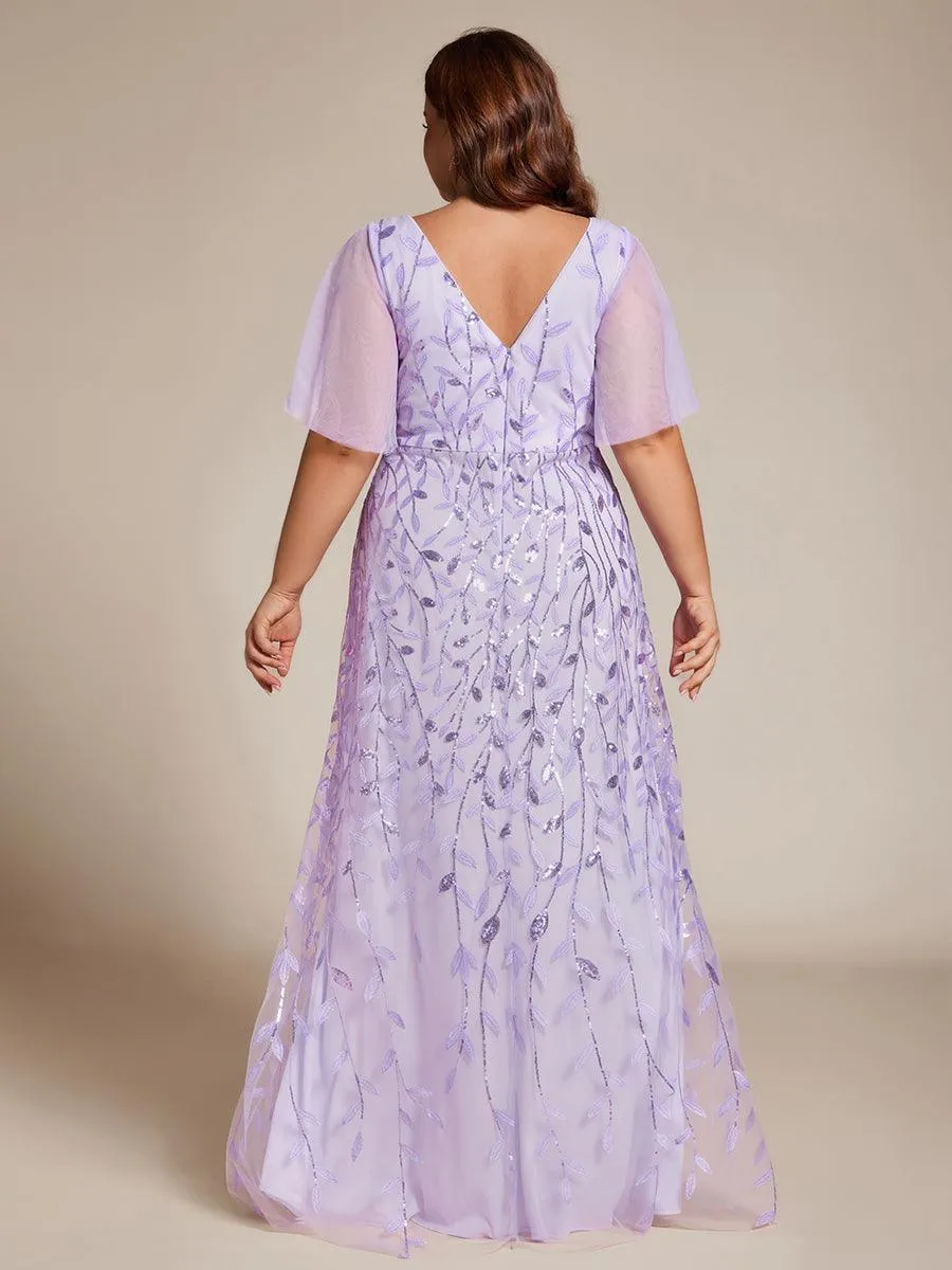 Robes de soirée pailletées à fente haute et col en V de grande taille