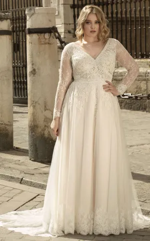 Romantic A Line Lace Wedding Dress with Appliques and Train-716228