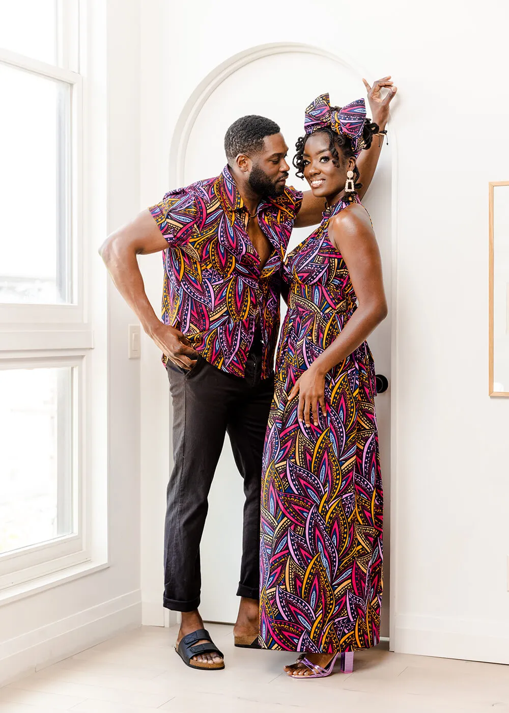 Ronke Women's African Print Maxi Dress (Sunset Leaves) - Clearance