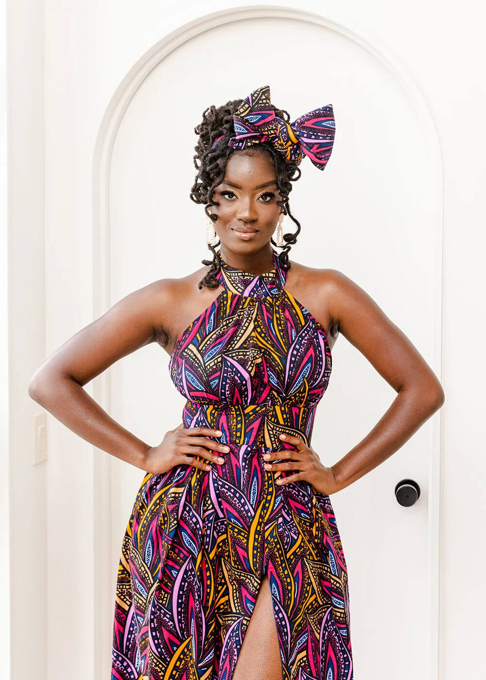 Ronke Women's African Print Maxi Dress (Sunset Leaves) - Clearance