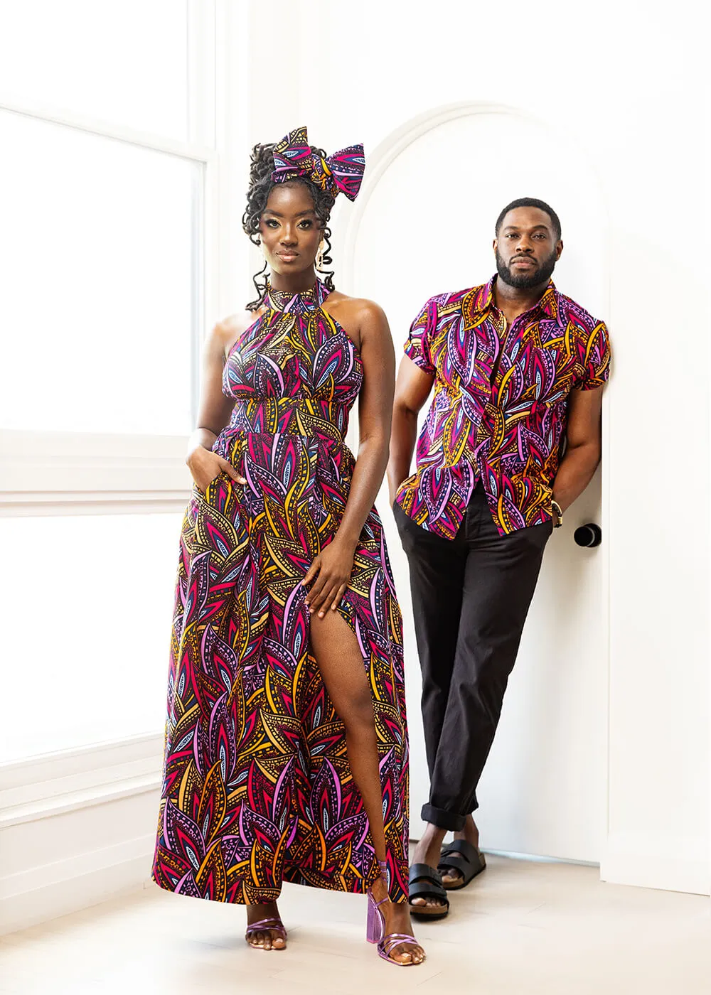 Ronke Women's African Print Maxi Dress (Sunset Leaves) - Clearance