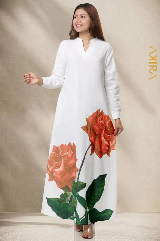 Rose Flowery Linen Dress | Kaftan, Bohemian Dress, Floral Dress, Boho Maxi Dress
