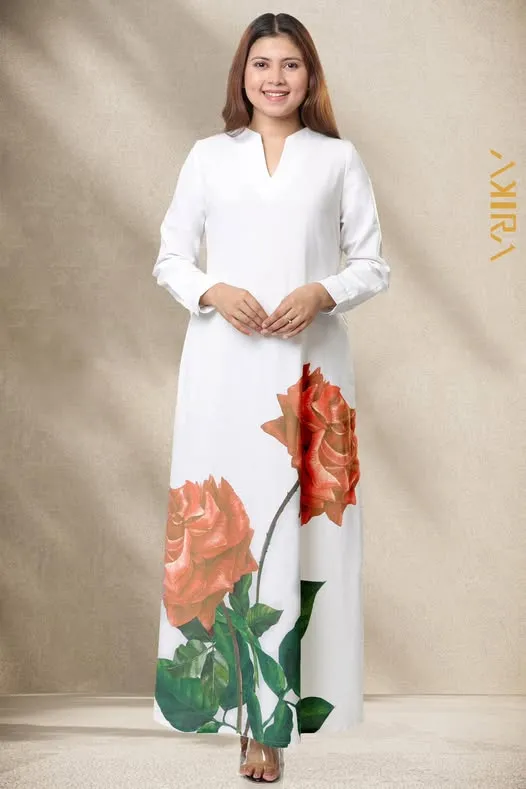 Rose Flowery Linen Dress | Kaftan, Bohemian Dress, Floral Dress, Boho Maxi Dress