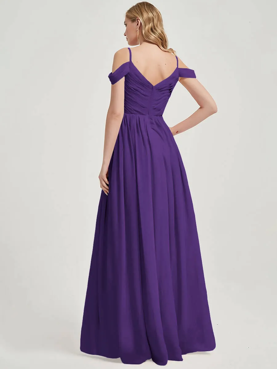 Royal Purple Spaghetti Straps Pleated Chiffon Maxi Bridesmaid Dress