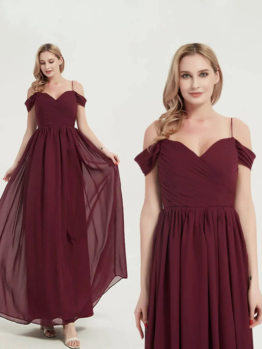 Royal Purple Spaghetti Straps Pleated Chiffon Maxi Bridesmaid Dress