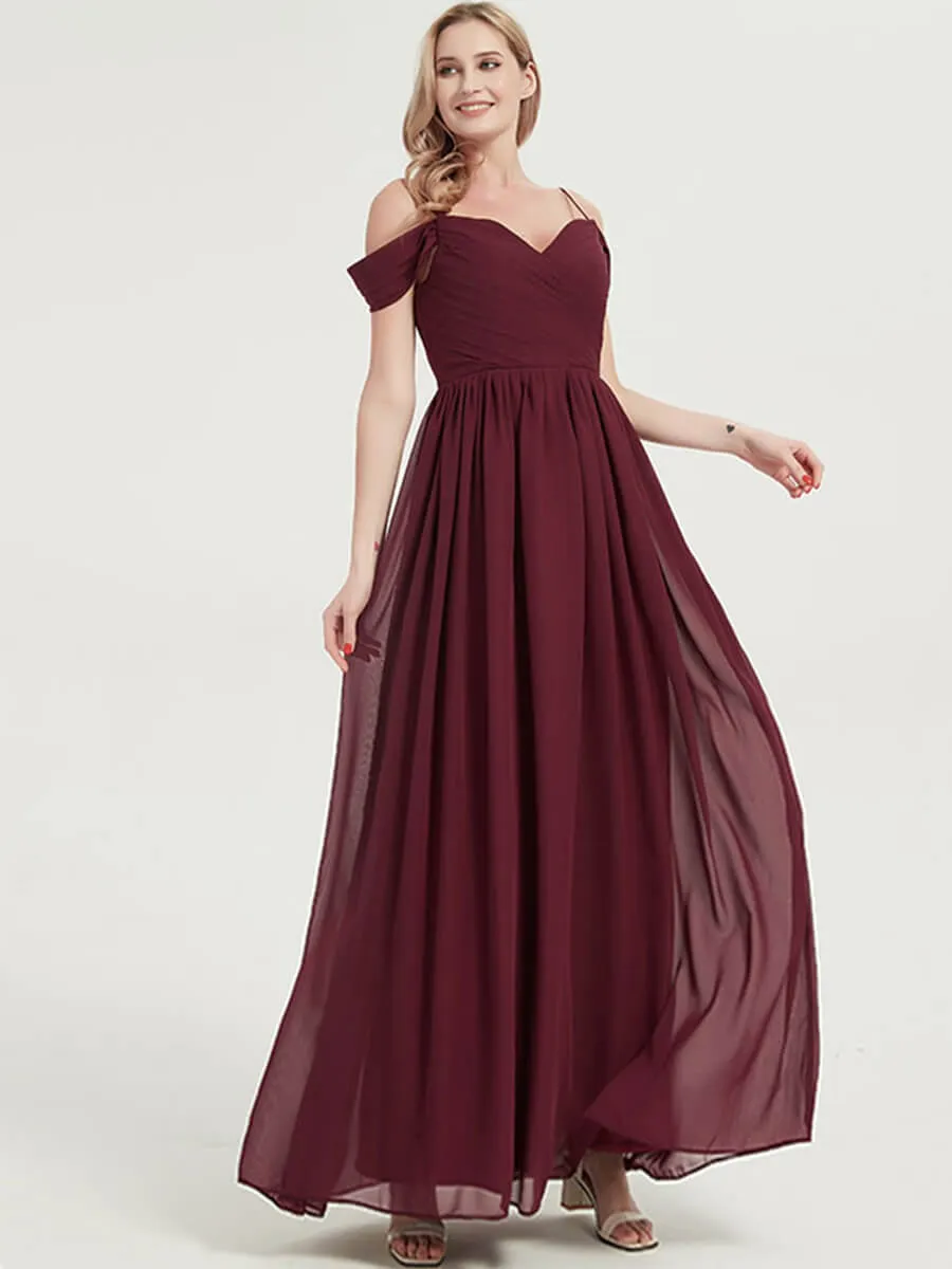 Royal Purple Spaghetti Straps Pleated Chiffon Maxi Bridesmaid Dress