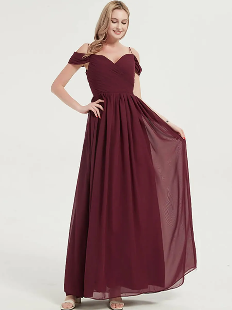 Royal Purple Spaghetti Straps Pleated Chiffon Maxi Bridesmaid Dress