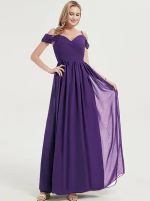 Royal Purple Spaghetti Straps Pleated Chiffon Maxi Bridesmaid Dress