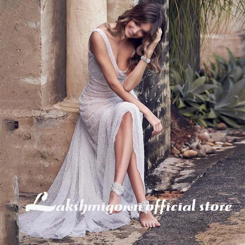 Roycebridal Sexy V Neck Pure Color Backless mermaid Wedding Dress