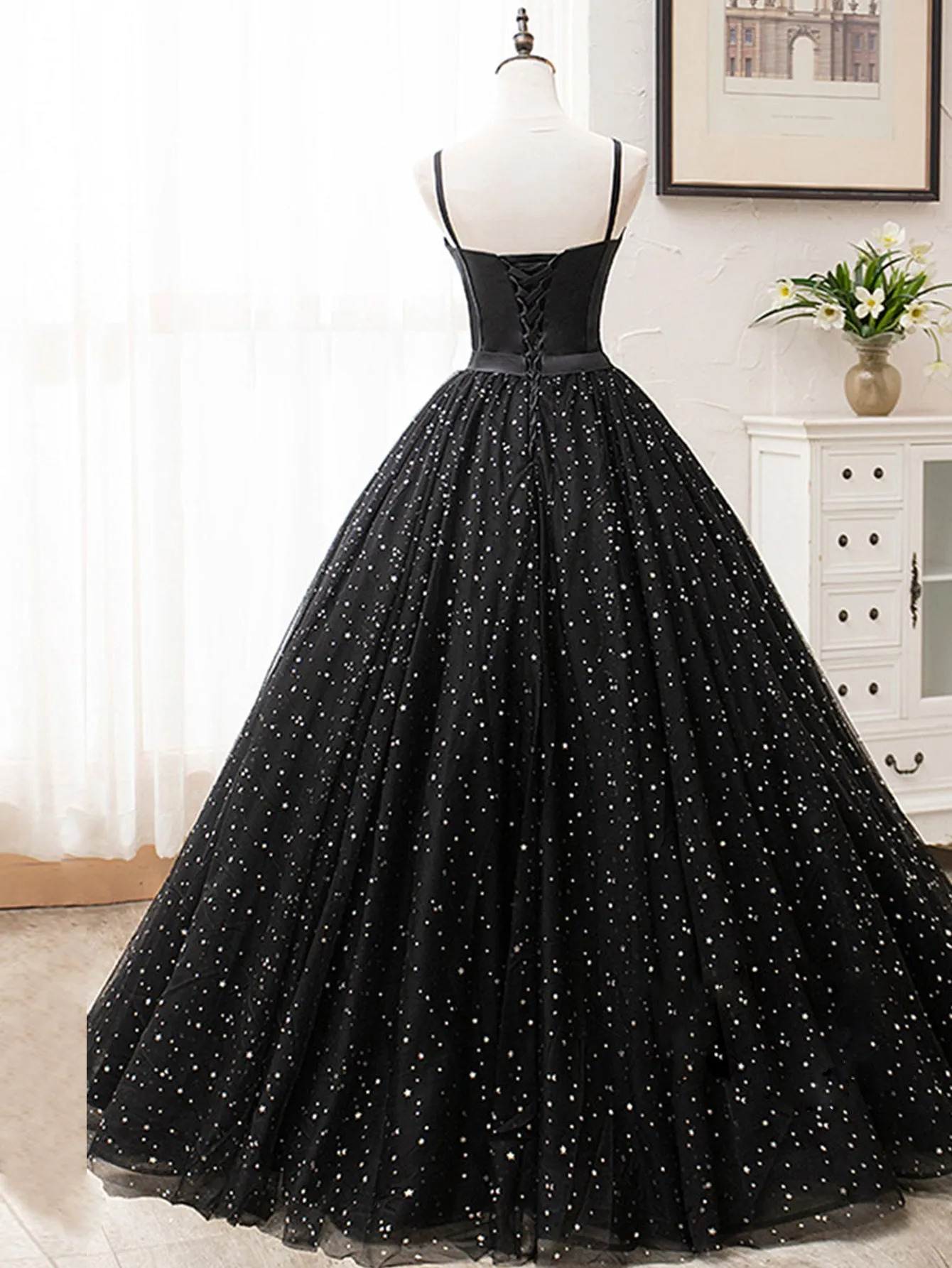 Roycebridal V Neck Glitter Black Long Prom Dress
