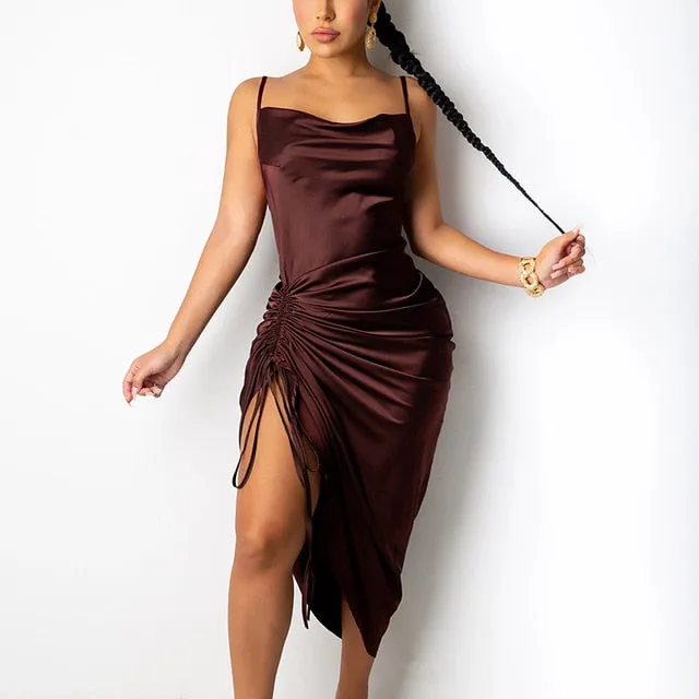 Ruched Satin Summer Dress