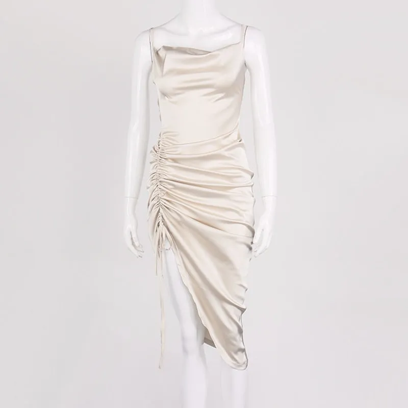 Ruched Satin Summer Dress