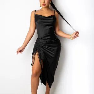 Ruched Satin Summer Dress